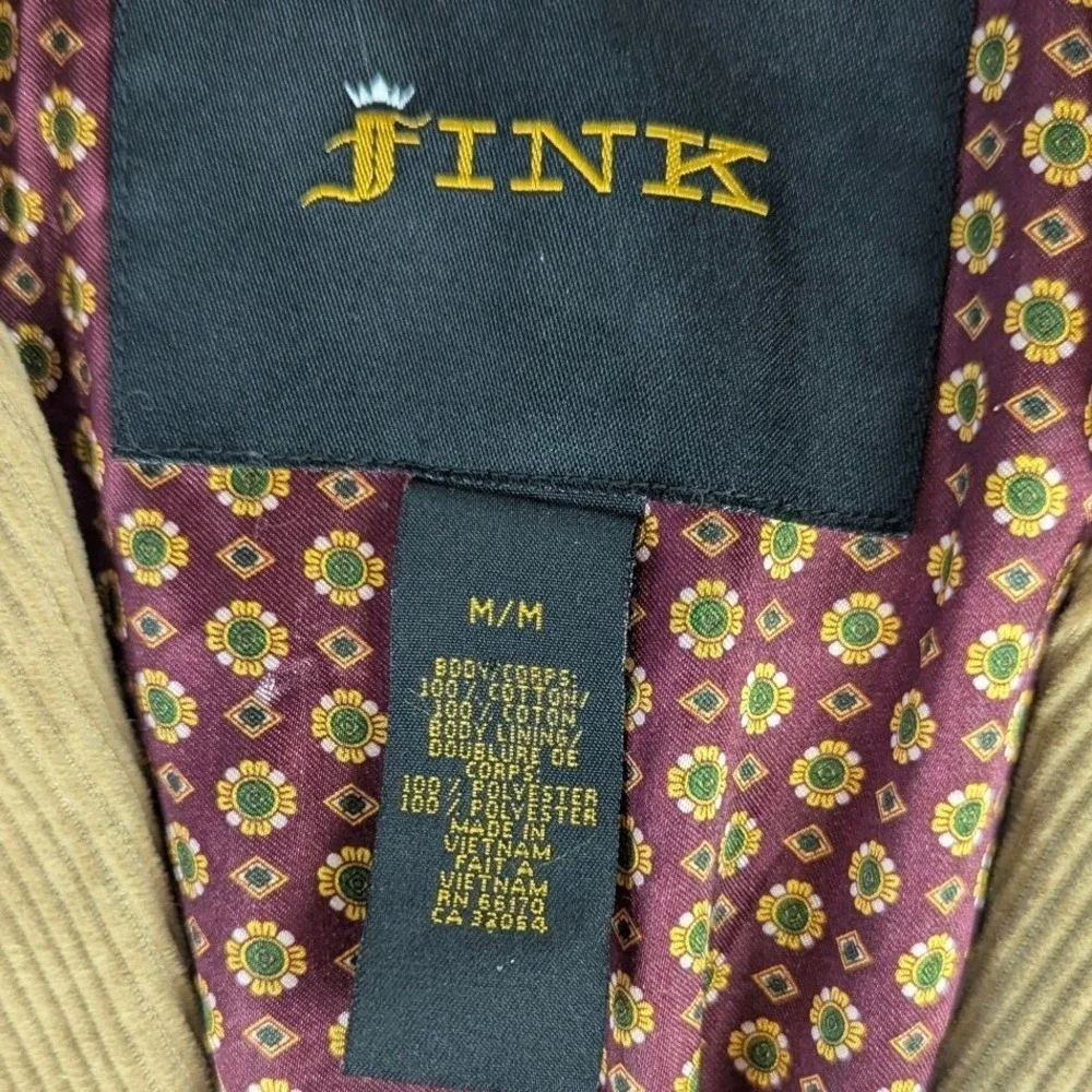 Fink Mens Tan Corduroy Blazer Size M Cotton 2-Button Sport Coat Dark Academia